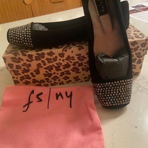 French Sole FS/NY Black suede jeweled flats, size 8
